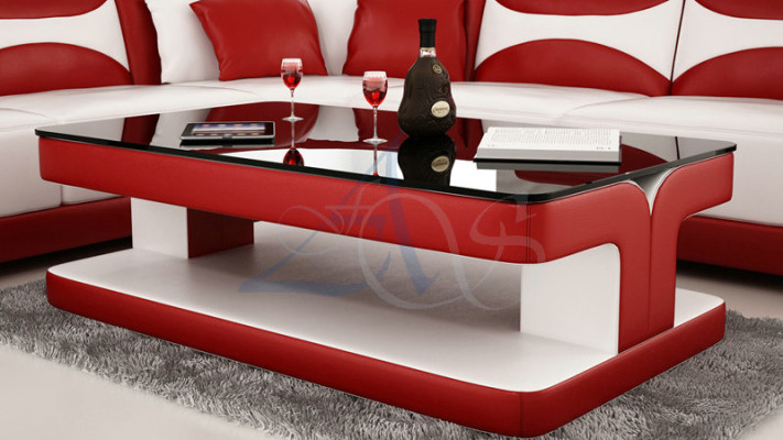 Designer Couchtisch Polster Tisch Leder Glas Moderner Tische Glas