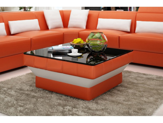 Designer Couchtisch Polster Tisch Leder Glas Moderner Tische #8009