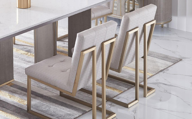 Designer Ess Zimmer Stuhl Set Metall Textil Sessel 6x Lounge Stühle