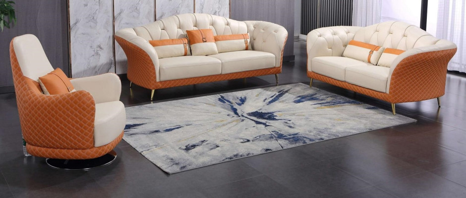 Designer Garnituren Sofa Couch Polster Garnitur 6tlg. Set Leder Couchtisch