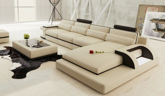 Ecksofa mit USB,Polster Sofa Wohnlandschaft Sitz Eck Garnitur Leder Textil PH115