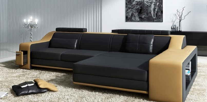 Design Ecksofa Sofa mit USB Polster Sitz Eck Garnitur Sofas Leder Textil LForm