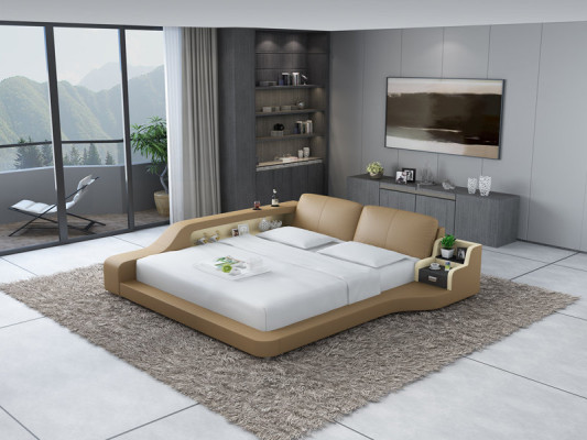 Doppel Luxus Design Leder Bett Polster Betten mit USB Hotel Multifunktion