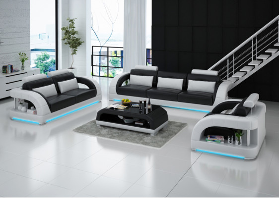 Ledersofa Couch Wohnlandschaft 3+2+1 Sitzer Garnitur Sofagarnitur Sofa G8012D
