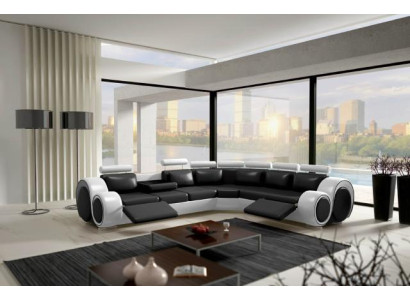 LEDER SOFA ECKCOUCH DESIGN SOFA LEDERCOUCH ECKSOFA WOHNLANDSCHAFT SCHWARZ WEIß