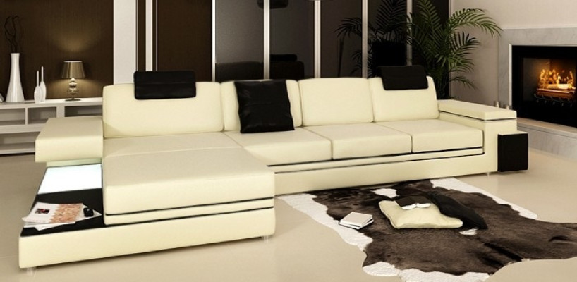 Design Ledersofa Sofa mit USB Polster Wohnlandschaft Eck Garnitur Textil Tachau
