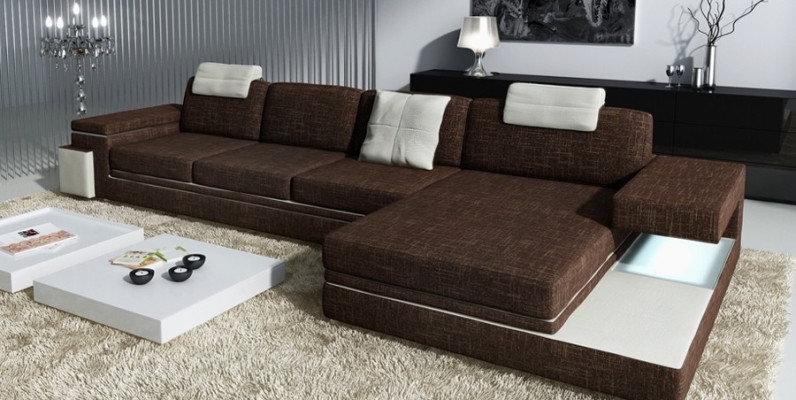 Design Ledersofa Sofa mit USB Polster Wohnlandschaft Eck Garnitur Textil Tachau