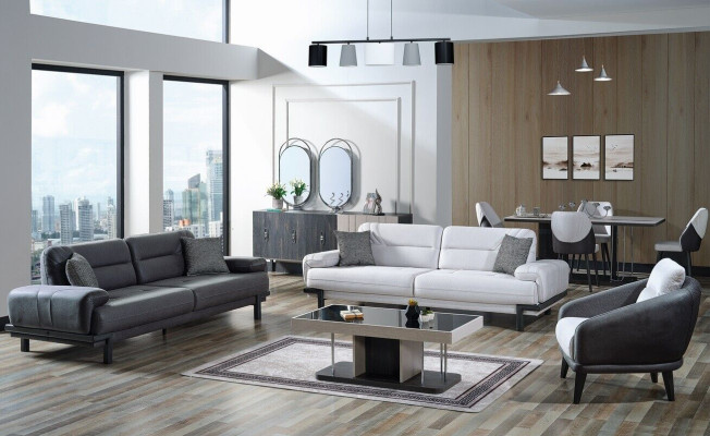 Sofagarnitur 3+3+1 Sitzer Textil Modern Komplett Sessel Sofa 3 Sitzer Luxus