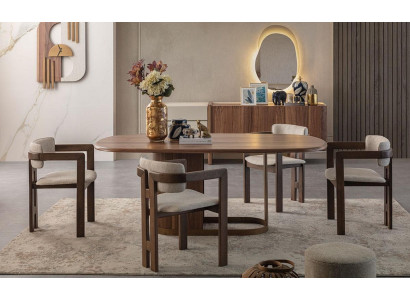 Luxuriöse Esszimmer Set Esstisch + 6x Stühle + Anrichte + Spiegel 9 tlg Modern