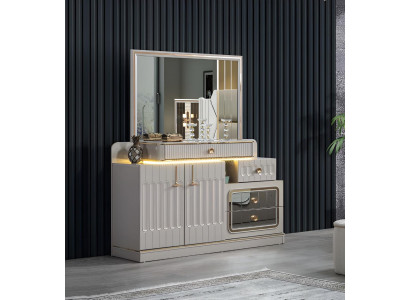 Luxus Kommode mit Spiegel Schlafzimmer möbel stil weiß Sideboard Möbel