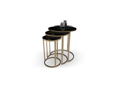 Tisch Schwarzer Beistelltisch Set 3x Couchtische Rundform Wohnzimmer Tische