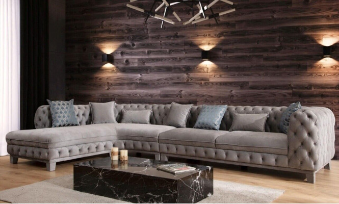 Ecksofa L-Form Couch Chesterfield Design Modern Sofa Stoff Textil Neu