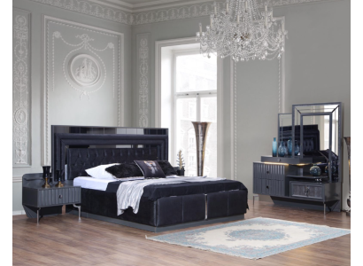 Komplettes Schwarzes Schlafzimmer Set Luxus Doppelbett Nachttische 4tlg