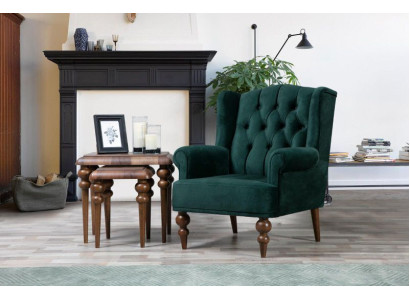 Klassischer Chesterfield Grüner Sessel Ohrensessel Polster Einsitzer
