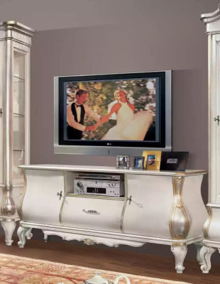 TV-Ständer Luxuriöses klassisches weißes Holz neu im Wohnzimmer