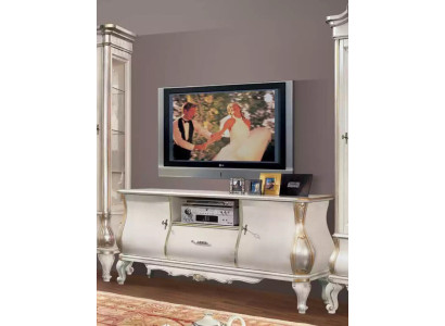TV-Ständer Luxuriöses klassisches weißes Holz neu im Wohnzimmer