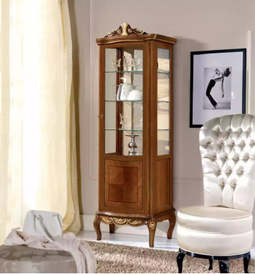 Klassische Hochwertige Braune Vitrine Glas Schrank Echtholz Möbel Design
