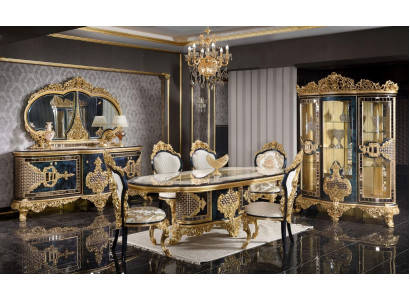 Stilvoller Schwarz-Goldener Esszimmer Set Luxus Garnitur Kommode Esstisch