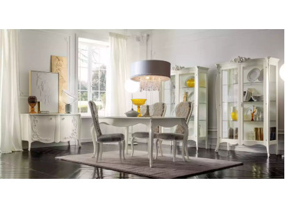 Luxus Esszimmer Set Garnitur 7tlg Weiß Holz Möbel Vitrine 4x Stühle Tisch