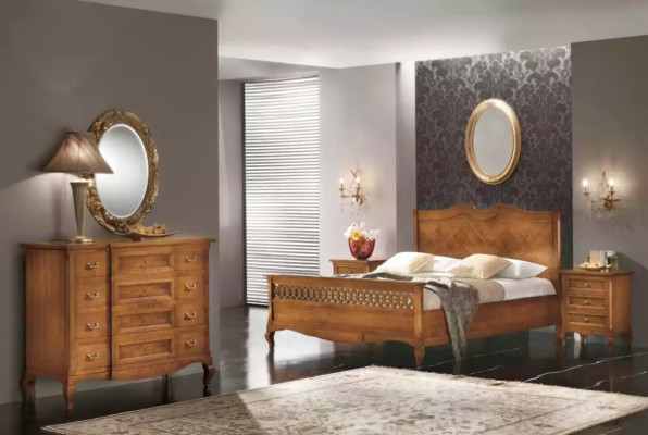 Bett 2x Nachttische 3tlg. Italienische Möbel Schlafzimmer Holz Neu Set