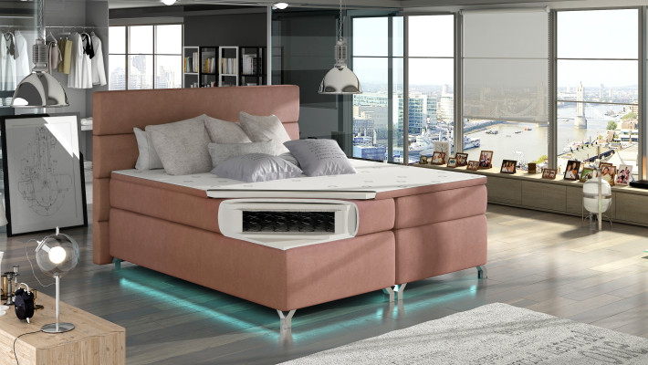Boxspring Bett 180x200cm Betten Hotel Leder Komplett Bettkasten Topper