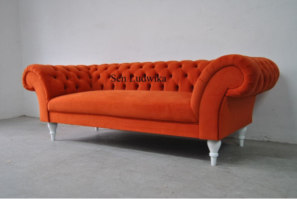 Stoff Design Couch Polster Sofas Textil Modern Sofa Chesterfield 3 Sitzer Orange