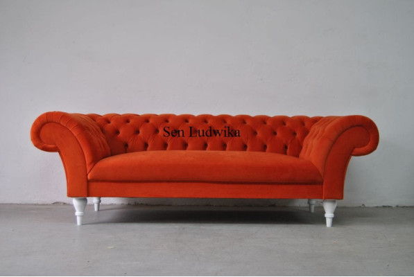 Stoff Design Couch Polster Sofas Textil Modern Sofa Chesterfield 3 Sitzer Orange