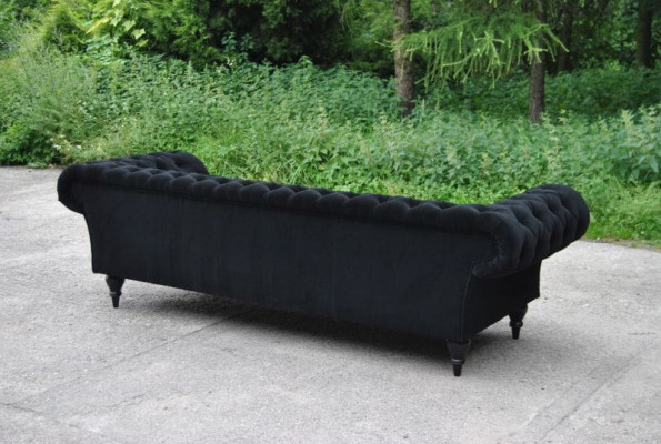 Stoff Design Couch Polster Textil Modern Sofa Chesterfield 3 Sitzer Schwarz
