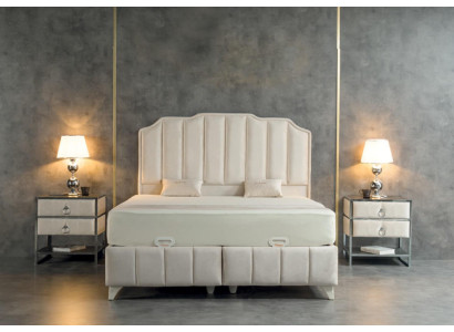 Schlafzimmer Set Beige Metall Bett Luxus 2x Nachttische Elegantes 3tlg