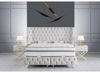 Schlafzimmer Set Weiß Boxspring Bett Chesterfield Elegantes 2x Nachttische 3tlg.