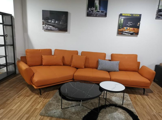 Ecksofa Orange LForm Wohnlandschaft Sofa Couch Polster Ecke Garnitur Leder Sofas