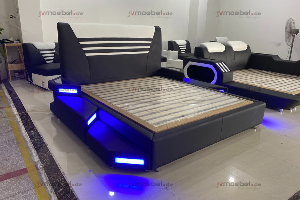 Betten Stilvolle Designer Doppelbett Möbel Polster Leder Weiß 180x200 NEU