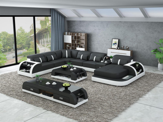 Wohnlandschaft U Form Ecksofa Couchtisch Sideboard Design Wohnlandschaft 3tlg.