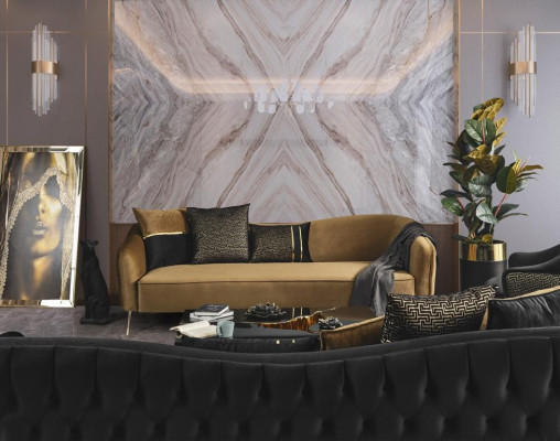 Goldene Stoff 3-Sitzer Textilsofa braun Couch Polstersofas Sofas Möbel