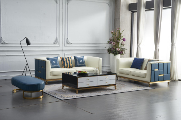 Sofagarnitur 3+2 Sitzer Beistelltisch Couchtisch Hocker 4tlg. Wohnzimmer