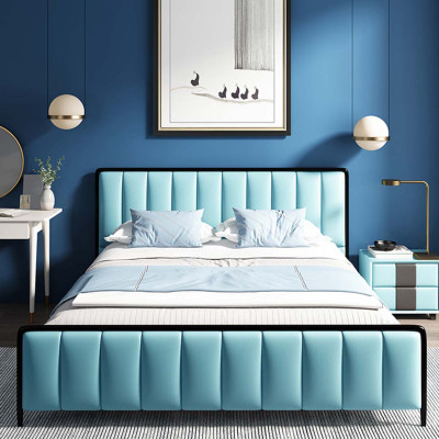 Design Doppelbett Lederbett Betten Bett Leder Schlafzimmer Polster Ehe 180x200