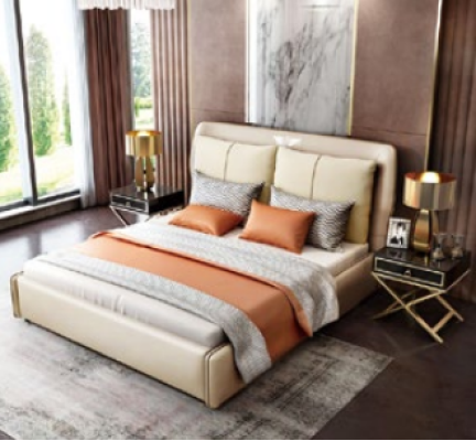 Luxus Schlafzimmer Designer Doppelbett Bett 180/200x200cm Leder Metall