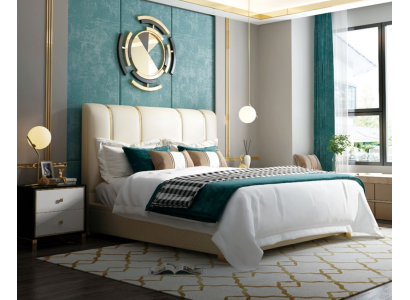 Luxus Bett Schlafzimmer Italienisches Leder Doppel Betten Metall Design