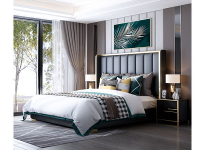 Luxus Bett Schlafzimmer Italienisches Leder Polster Doppel Betten Metall