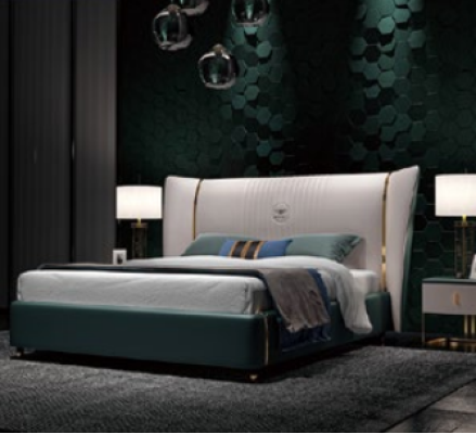 Luxus Schlafzimmer Doppelbett Bett 180/200x200cm Leder Metall Neu