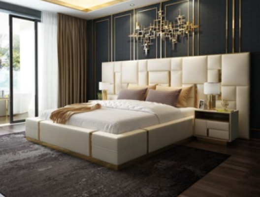 Hotelbett Luxus Design Betten Polster Deko Metall Leder Schlafzimmer XXL