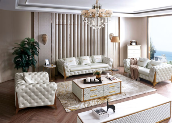 Luxus Chesterfield Sofagarnitur 3+2+1 Sitzer mit Couchtisch Möbel Couch