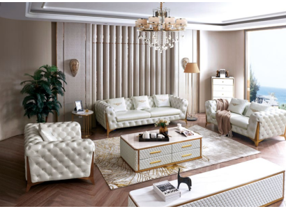 Luxus Chesterfield Sofagarnitur 3+2+1 Sitzer mit Couchtisch Möbel Couch