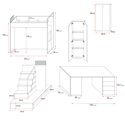 Weiß Kinder Hochbett Etagenbett Doppelstockbett Bett Hochglanz Möbel