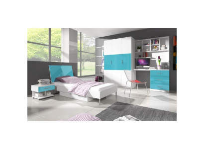 Designer Kinderzimmer Jugendzimmer Schlafzimmer Tisch Bett Kommode Schrank 5tlg