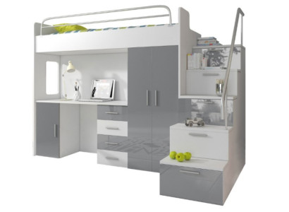 Doppelstockbett Grau Tisch Schrank Multifunktion Etagen Hochbett Kinderzimmer