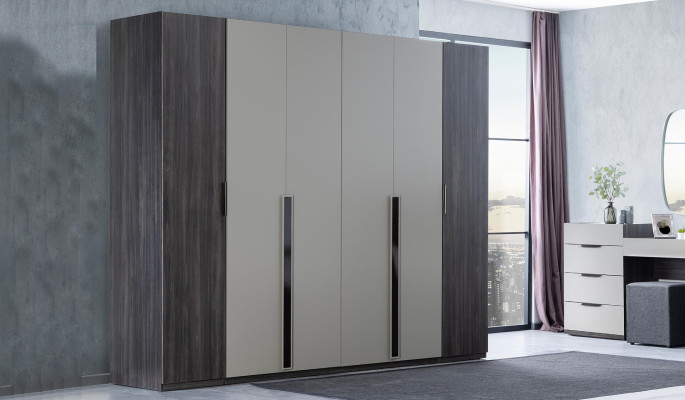 Schlafzimmer Bett Nachttisch Kleiderschrank Kommode mit Spiegel Möbel Set 5tlg