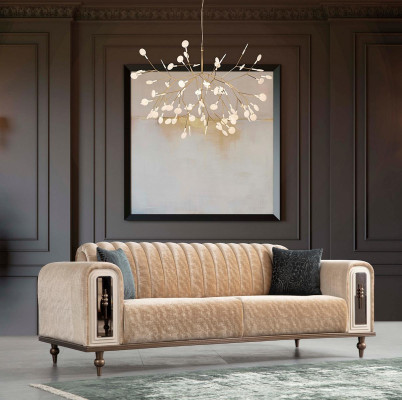 Luxus Bank Sofa Couch Beige Wohnzimmer Kanzlei Textil Sofas