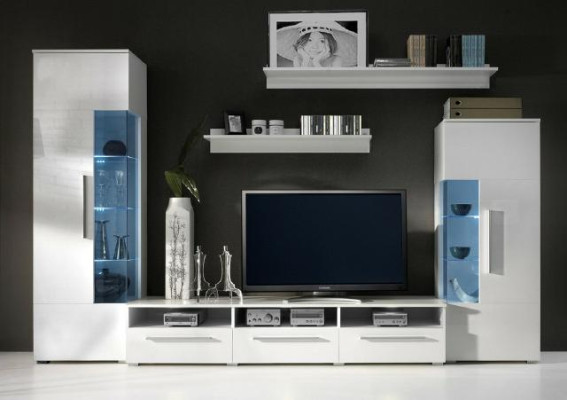 Designer Wohnwand Rtv TV Sideboard +2 Vitrinen Anbau Schrank Wohnzimmer Wand Neu