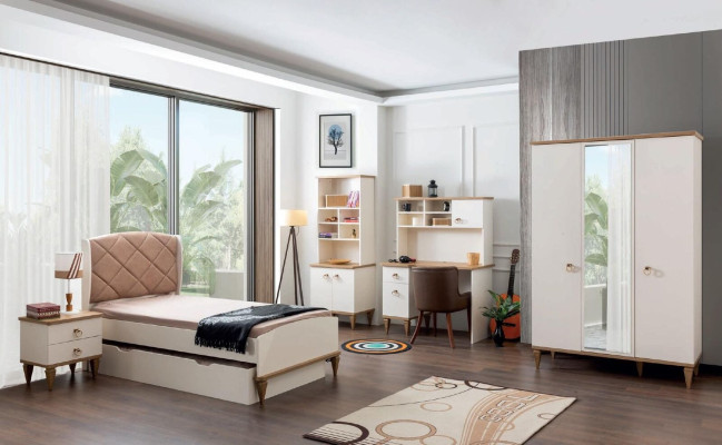 Büro Set Schreibtisch Beige Bücherregal Schreibtische Sekretär Design 2tlg. Neu